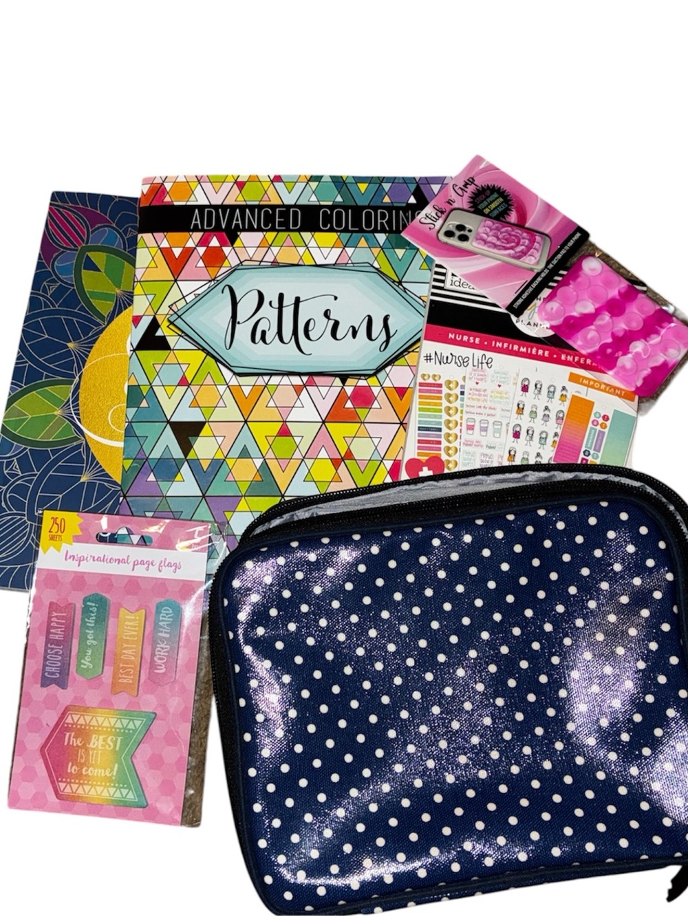Stationery Bundle Coloring Book, stickers and Polka Dot bag